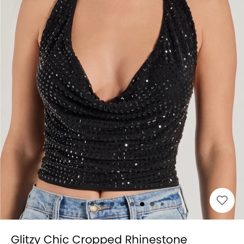 Glitzy Chic Black Rhinestone Cropped Top